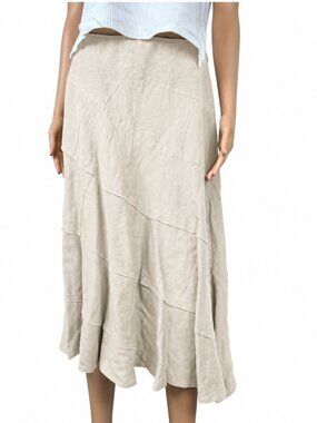 Sandro Linen Asymmetrical Tiered A-line Midi Full Skirt Size 12
